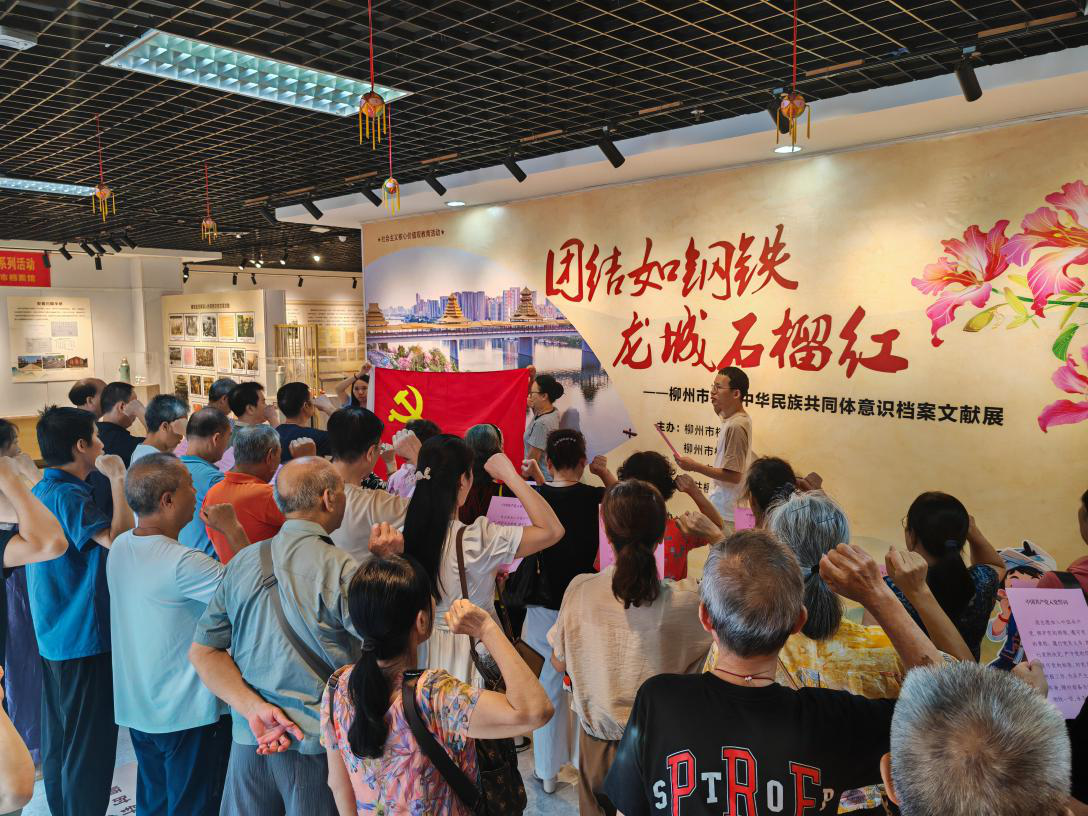 图为柳州市友谊社区党员重温入党誓词.png